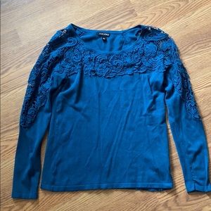 Blue sweater with lace detail